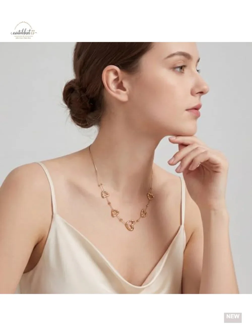 18K Gold Plated Open Heart Layered Necklace Dainty Y-Necklace Minimalist